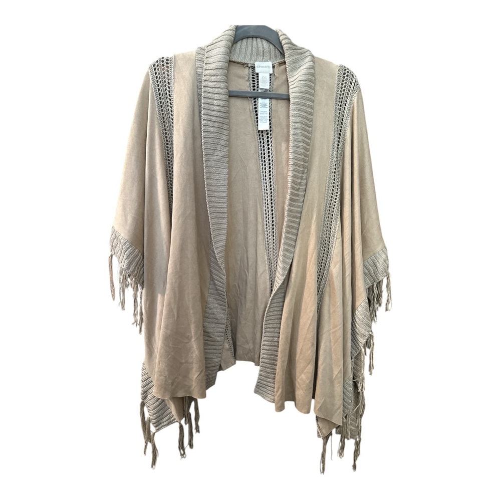 Chico’s Fringe Kimono Cardigan OS Boho Western Coastal Cowgirl Neutral Layerin - Picture 3 of 4